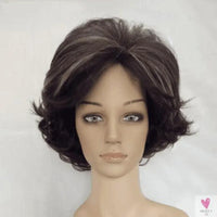 Women's Wig - 2 Tone Grey White Ombre Synthetic Short Layered Curly Hair Wig with Puffy Bangs