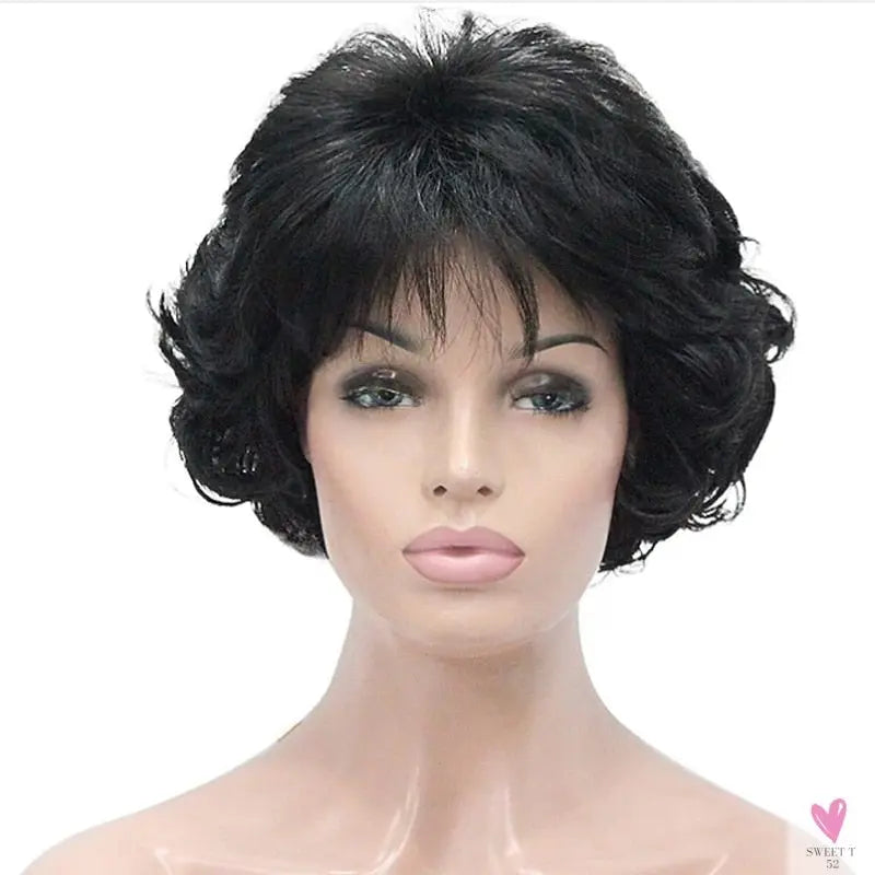 Women's Wig - 2 Tone Grey White Ombre Synthetic Short Layered Curly Hair Wig with Puffy Bangs