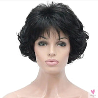 Women's Wig - 2 Tone Grey White Ombre Synthetic Short Layered Curly Hair Wig with Puffy Bangs
