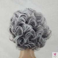 Women's Wig - 2 Tone Grey White Ombre Synthetic Short Layered Curly Hair Wig with Puffy Bangs