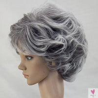 Women's Wig - 2 Tone Grey White Ombre Synthetic Short Layered Curly Hair Wig with Puffy Bangs