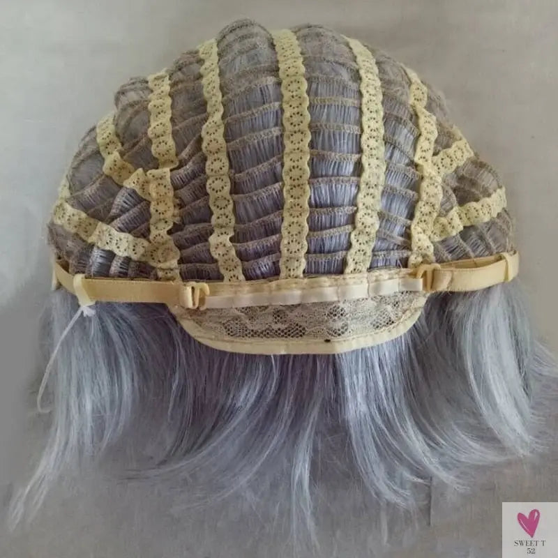 Women's Wig - 2 Tone Grey White Ombre Synthetic Short Layered Curly Hair Wig with Puffy Bangs