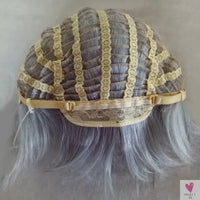 Women's Wig - 2 Tone Grey White Ombre Synthetic Short Layered Curly Hair Wig with Puffy Bangs