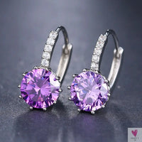 Zirconia Stud Earrings in Gold/Silver Metal - Red, Purple, Pink. Acid Blue, Green & Black - Clip-on Earrings for Women and Girls