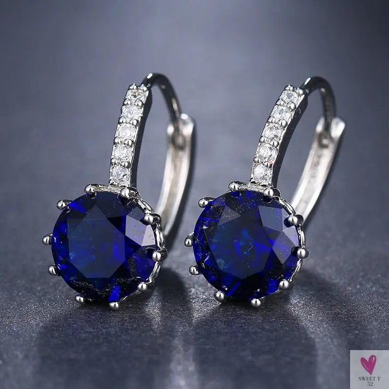 Zirconia Stud Earrings in Gold/Silver Metal - Red, Purple, Pink. Acid Blue, Green & Black - Clip-on Earrings for Women and Girls