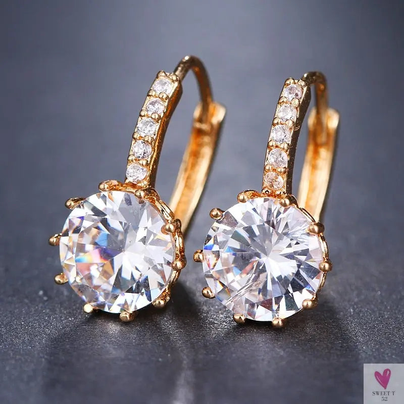 Zirconia Stud Earrings in Gold/Silver Metal - Red, Purple, Pink. Acid Blue, Green & Black - Clip-on Earrings for Women and Girls