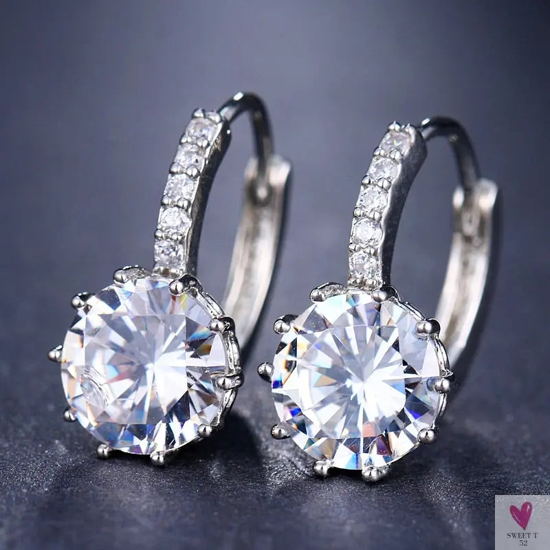 Zirconia Stud Earrings in Gold/Silver Metal - Red, Purple, Pink. Acid Blue, Green & Black - Clip-on Earrings for Women and Girls