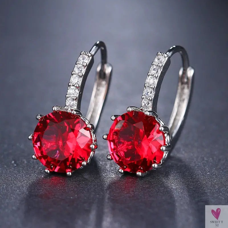 Zirconia Stud Earrings in Gold/Silver Metal - Red, Purple, Pink. Acid Blue, Green & Black - Clip-on Earrings for Women and Girls