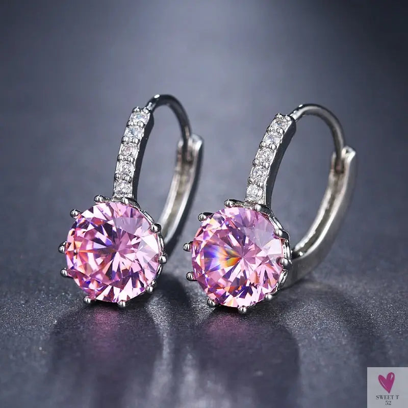 Zirconia Stud Earrings in Gold/Silver Metal - Red, Purple, Pink. Acid Blue, Green & Black - Clip-on Earrings for Women and Girls