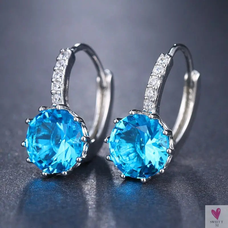 Zirconia Stud Earrings in Gold/Silver Metal - Red, Purple, Pink. Acid Blue, Green & Black - Clip-on Earrings for Women and Girls