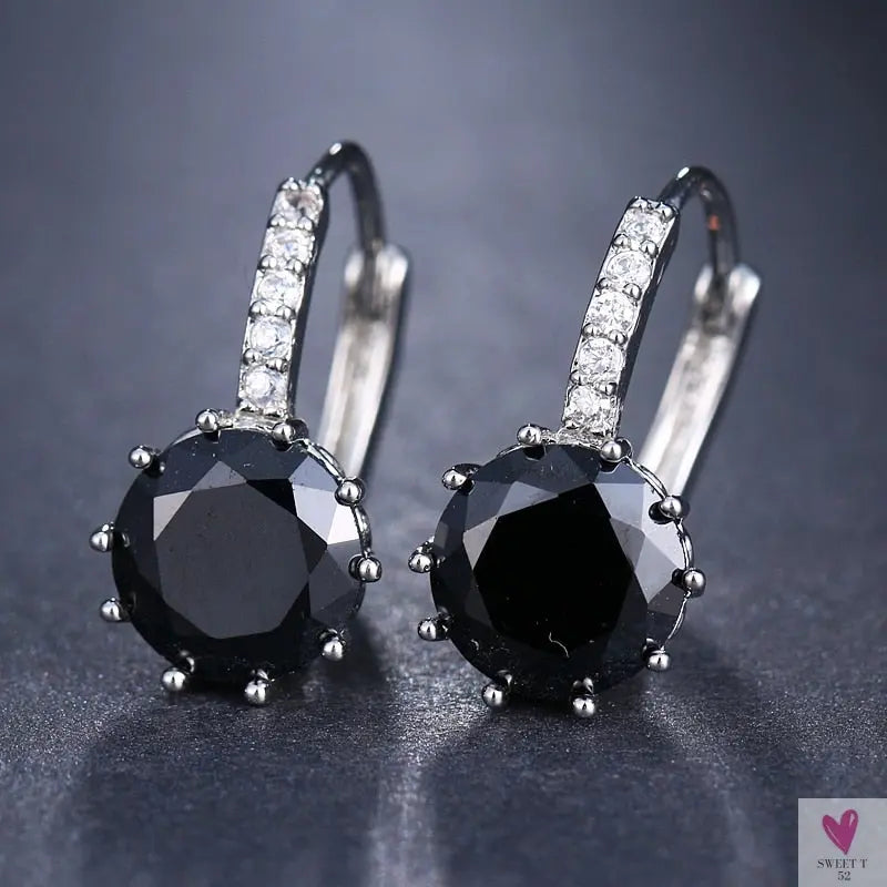 Zirconia Stud Earrings in Gold/Silver Metal - Red, Purple, Pink. Acid Blue, Green & Black - Clip-on Earrings for Women and Girls