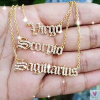 Zodiac Necklace For Women - 12 Constellation Crystal English Letter Choker Necklace
