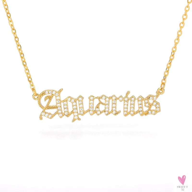 Zodiac Necklace For Women - 12 Constellation Crystal English Letter Choker Necklace