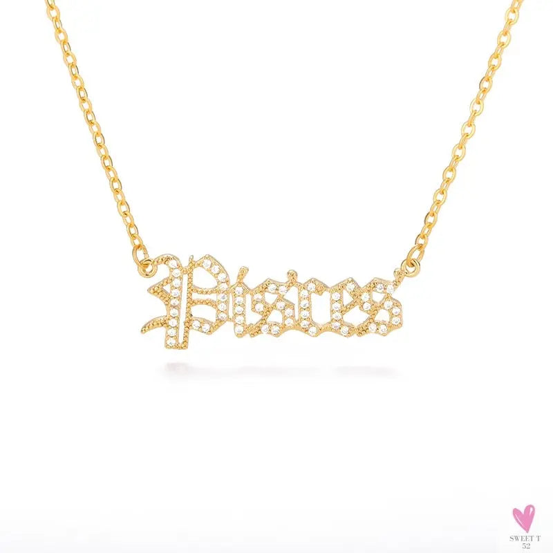 Zodiac Necklace For Women - 12 Constellation Crystal English Letter Choker Necklace