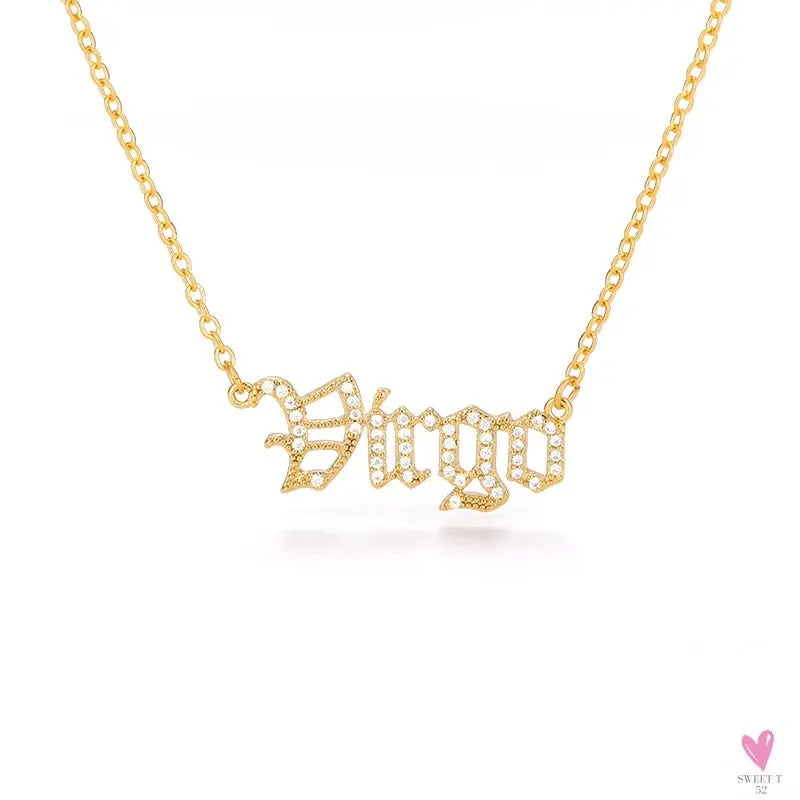 Zodiac Necklace For Women - 12 Constellation Crystal English Letter Choker Necklace