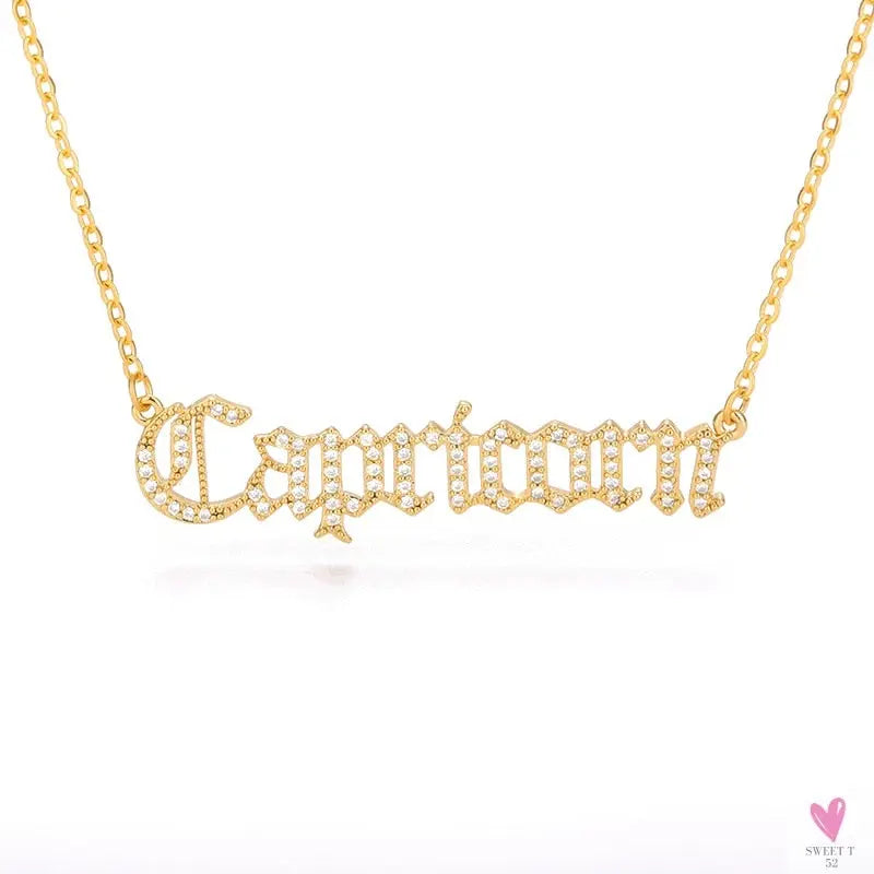 Zodiac Necklace For Women - 12 Constellation Crystal English Letter Choker Necklace