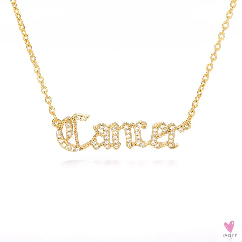 Zodiac Necklace For Women - 12 Constellation Crystal English Letter Choker Necklace