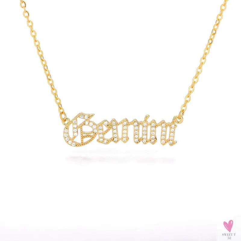 Zodiac Necklace For Women - 12 Constellation Crystal English Letter Choker Necklace