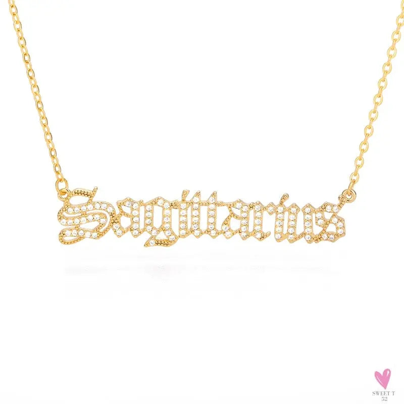 Zodiac Necklace For Women - 12 Constellation Crystal English Letter Choker Necklace
