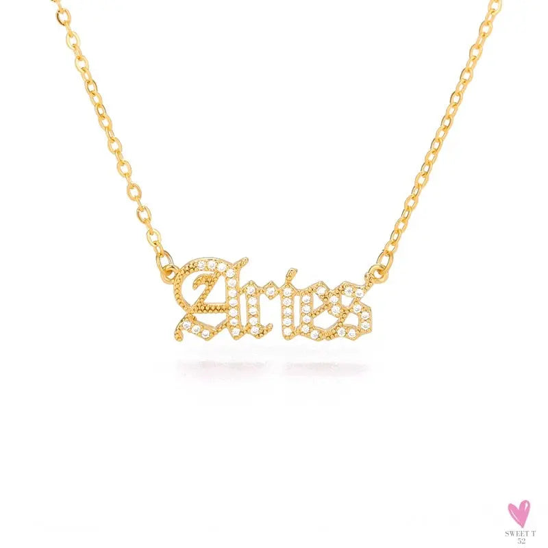 Zodiac Necklace For Women - 12 Constellation Crystal English Letter Choker Necklace