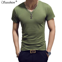 Men's Casual Cotton Jersey T-shirt with V or O-Neck in 10 Solid Colors