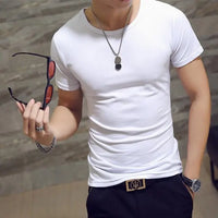 Men's Casual Cotton Jersey T-shirt with V or O-Neck in 10 Solid Colors