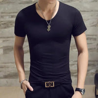Men's Casual Cotton Jersey T-shirt with V or O-Neck in 10 Solid Colors