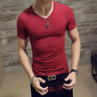 Men's Casual Cotton Jersey T-shirt with V or O-Neck in 10 Solid Colors