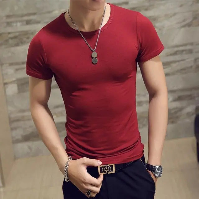 Men's Casual Cotton Jersey T-shirt with V or O-Neck in 10 Solid Colors