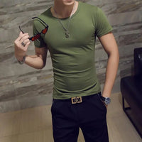 Men's Casual Cotton Jersey T-shirt with V or O-Neck in 10 Solid Colors