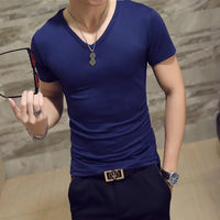 Men's Casual Cotton Jersey T-shirt with V or O-Neck in 10 Solid Colors