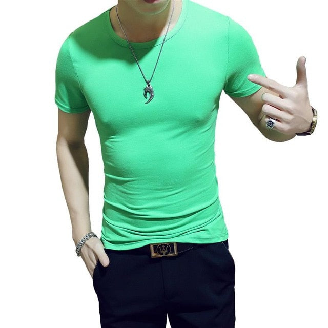 Men's Casual Cotton Jersey T-shirt with V or O-Neck in 10 Solid Colors