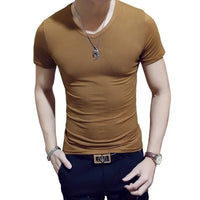 Men's Casual Cotton Jersey T-shirt with V or O-Neck in 10 Solid Colors