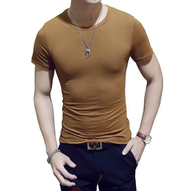 Men's Casual Cotton Jersey T-shirt with V or O-Neck in 10 Solid Colors