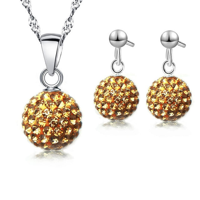 Pendant Necklace and Drop Earring Sets in Sterling Silver for Women and Girls in 12 Colors
