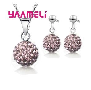 Pendant Necklace and Drop Earring Sets in Sterling Silver for Women and Girls in 12 Colors
