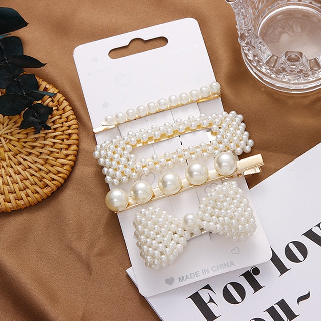 Elegant Beaded Geometric Style Hair Ornaments for Women and Girls - 3, 4, 5 Piece Clips