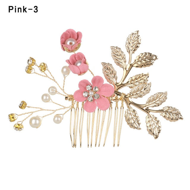 Red Flower Hair Comb (Hair decor) for Women and Girls - Pins and Clips