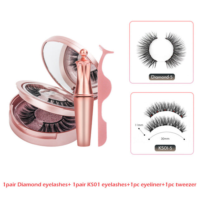 Double Layer Magnetic False Eyelashes & Eye Liner With Tweezers for Women and Girls