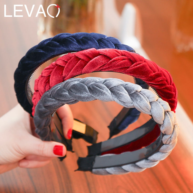 Solid Color Velvet Braided Headbands for Women and Girls With Stay Put Teeth