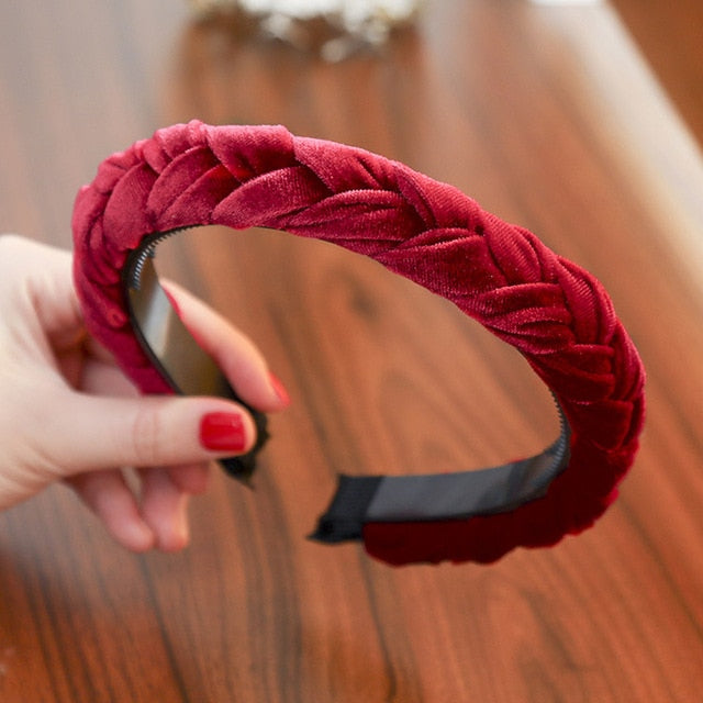 Solid Color Velvet Braided Headbands for Women and Girls With Stay Put Teeth