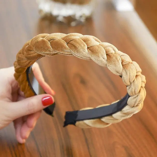 Solid Color Velvet Braided Headbands for Women and Girls With Stay Put Teeth