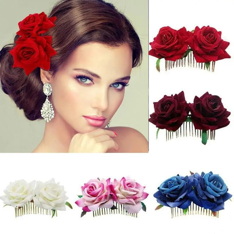 Romantic Rose Flower Hair Comb for Women and Girls in 5 Stunning Colors