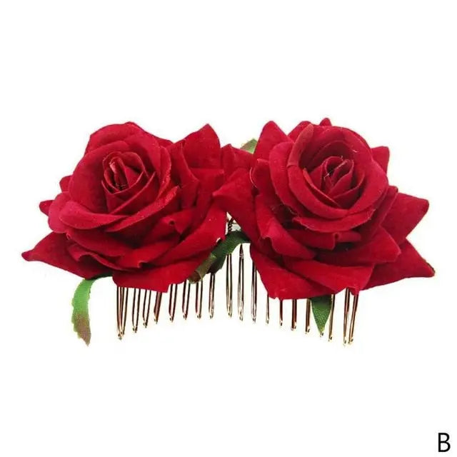 Romantic Rose Flower Hair Comb for Women and Girls in 5 Stunning Colors