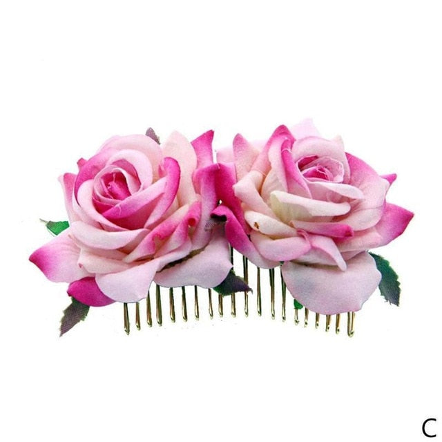 Romantic Rose Flower Hair Comb for Women and Girls in 5 Stunning Colors