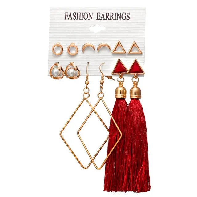 6 to 15 Tassel Earring, Long Drop Earring and Stud Earring Sets for Women and Girls