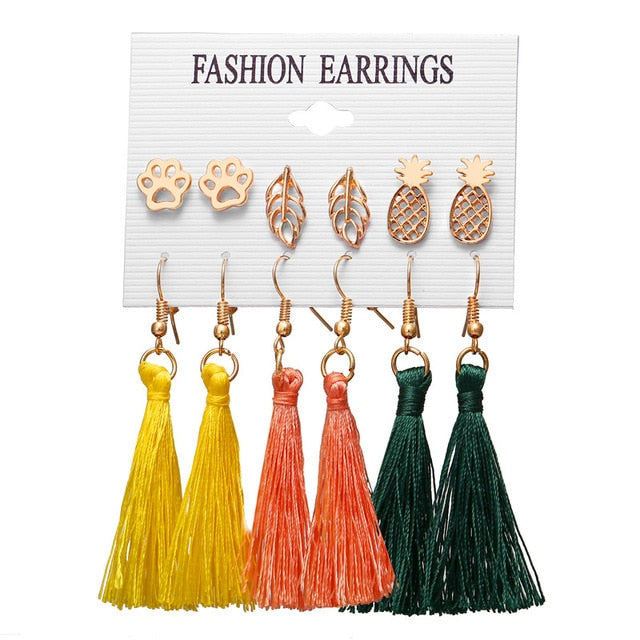 6 to 15 Tassel Earring, Long Drop Earring and Stud Earring Sets for Women and Girls