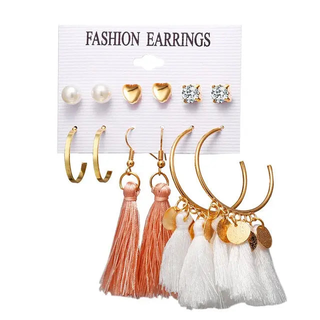 6 to 15 Tassel Earring, Long Drop Earring and Stud Earring Sets for Women and Girls