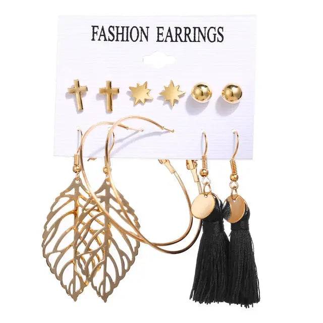 6 to 15 Tassel Earring, Long Drop Earring and Stud Earring Sets for Women and Girls