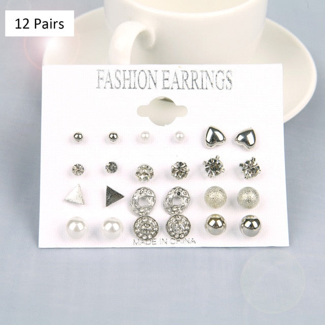 Crystal Stud earrings in Pearl, Flower, Diamond & Heart Patterns for Women and Girls